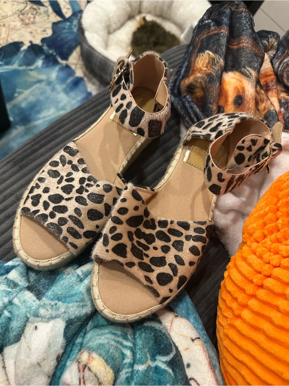 Bella Marie Leopard Print Espadrille Wedge Sandals - Beige & Black